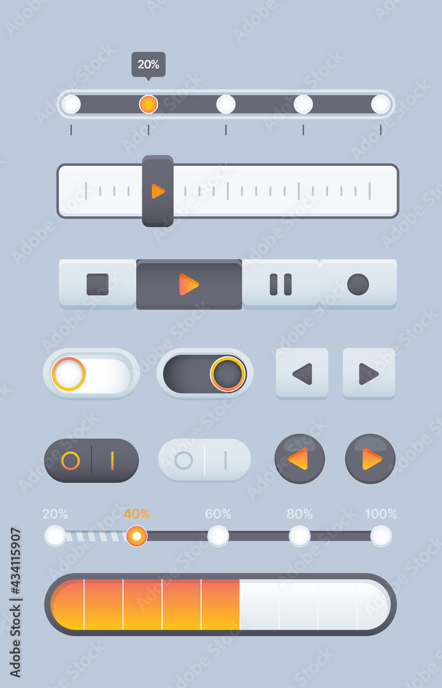 Web sliders. Online pages ui navigation elements buttons dynamic sliders and dividers equalizer garish vector template Web sliders. Online pages ui navigation elements buttons dynamic sliders and dividers equalizer garish vector template