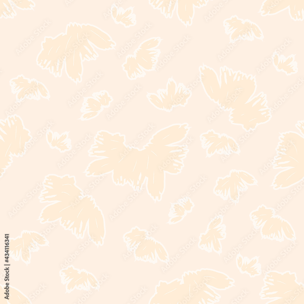 Nude glade of abstract flowers on a beige background. Botanical bouquet. Design seamless pattern. Vector illustration. For wallpapers, backgrounds, textiles and postcards.