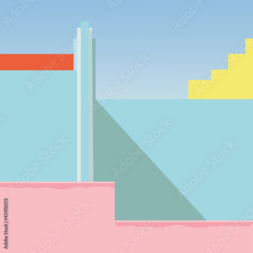 Abstract architecture. City building illustration. Modern minimal architecture and abstract geometric.Trendy design for poster, social media. Vector illustration.