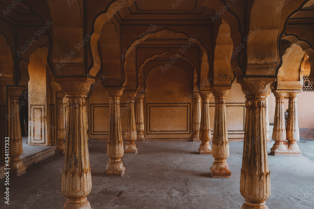 Sattais Katcheri Hall in Amber Fort,  Amber Fort is the main tourist attraction in Jaipur, India