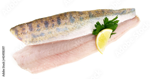 Foto Sander - Pikeperch Fish Fillet, isolated on white Background.