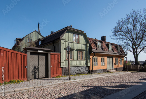 Old wood houses in Stockholm district Södermalm