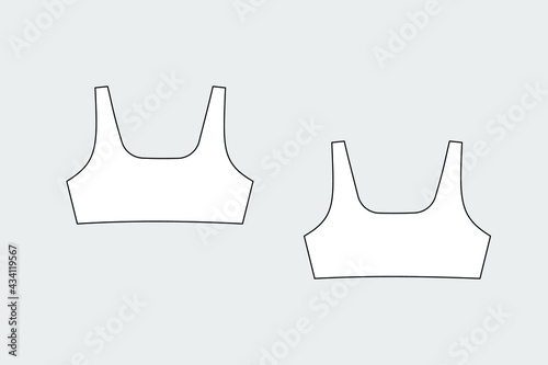 Female tank top vector template isolated on a grey background. Front and back view. Outline fashion technical sketch of clothes model.