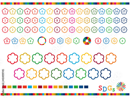 SDGsの17の数字の花型のアイコンのベクター素材セット