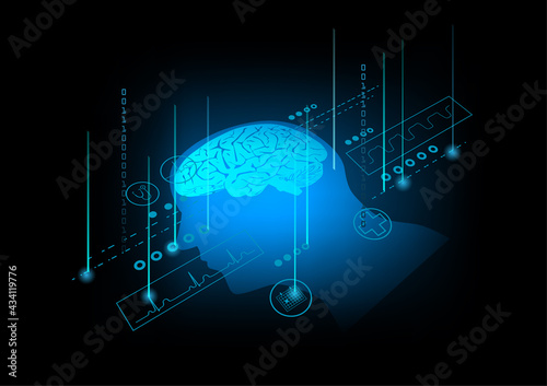Illlustration of human brain on technology background