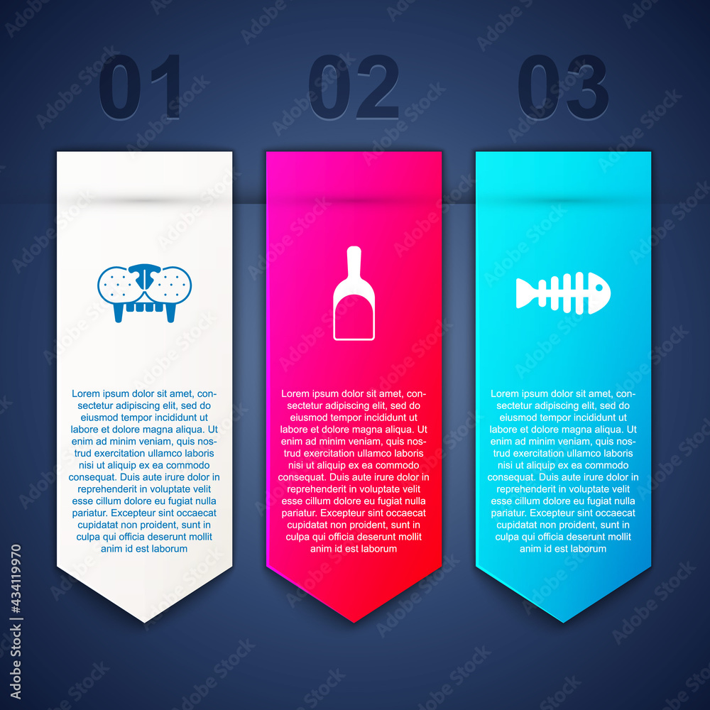 Set Cat tooth, Dustpan and Fish skeleton. Business infographic template. Vector Set Cat tooth, Dustpan and Fish skeleton. Business infographic template. Vector