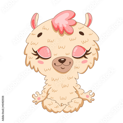 Cute cartoon llama meditation. Yoga meditation animals