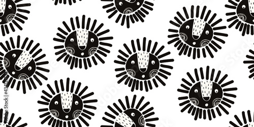seamless pattern with forest animals, vector cute baby illustration with animal muzzles, scandinavian style