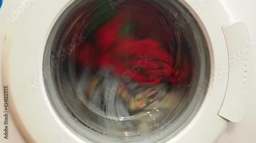 Modern Washing Machine. laundry is machine washable, round window, drum