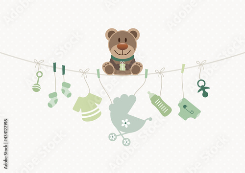 Teddy & Baby Icons Unisex Wäscheleine Punkte Grün Beige