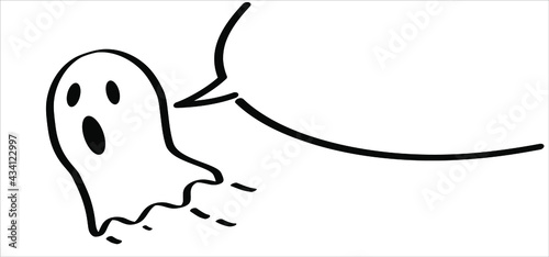 Flying baby ghost with speech bubble, for Happy halloween party on 31 october fest. Ghosts pictogram. Vector ghost sign. Cartoon fly spook seamless pattern. Zombie, monster, spooky, boo, scary symbol.