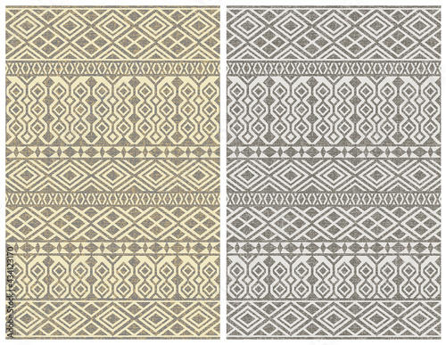 Carpet bathmat and Rug Boho style ethnic design pattern with distressed woven texture and effect 