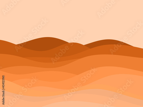 Desert landscape with dunes in a minimalist style. Flat design. Boho decor for prints  posters and interior design. Mid Century modern decor. Vector illustration