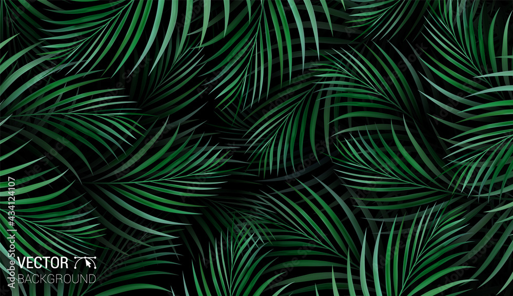 Natural Realistic Tropical palm leaves jungle leaf vector floral pattern. Design background for advertising web social media and fashion ads.