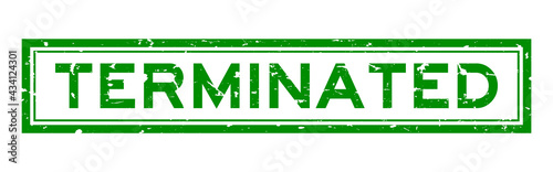 Grunge green terminated word square rubber seal stamp on white background
