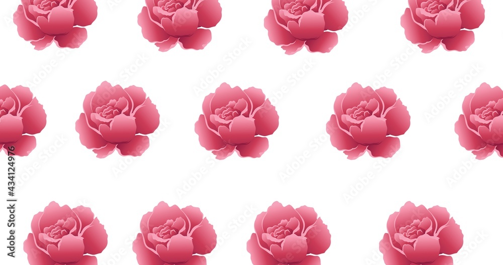 Naklejka premium Illustration of rows of pink flowers on white background