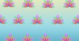 Illustration of rows of colorful flowers on blue background