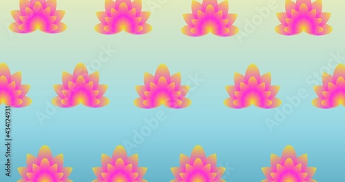 Fototapeta Naklejka Na Ścianę i Meble -  Illustration of rows of pink flowers on blue background