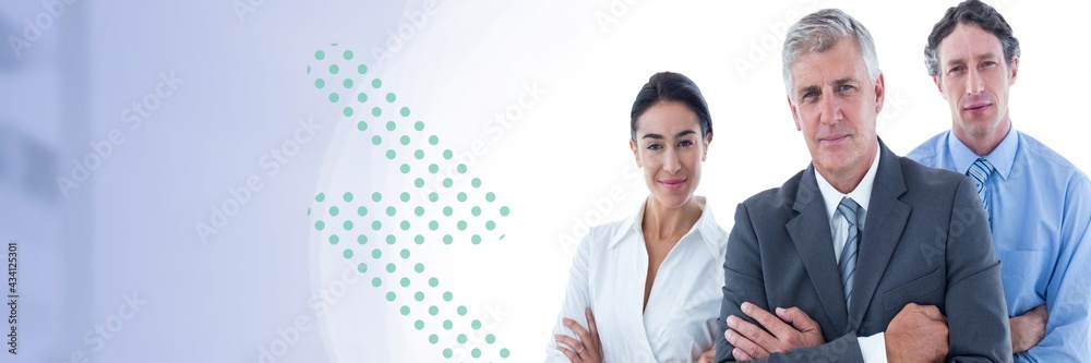 Several colleagues having smile and looking to the camera with digital background concept Several colleagues having smile and looking to the camera with digital background concept