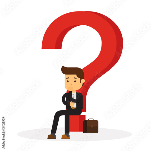 business man thinking and asking himself about next job or project
