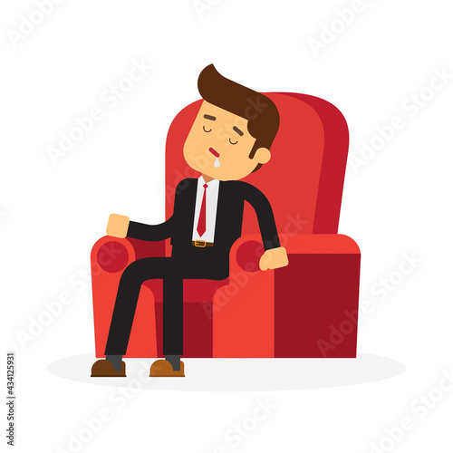 Businessman is falling asleep sitting on the sofa