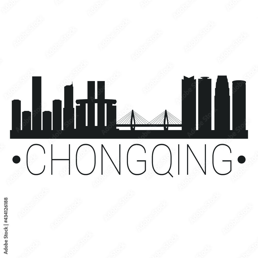Chongqing, China City Skyline. Silhouette Illustration Clip Art. Travel Design Vector Landmark Famous Monuments.