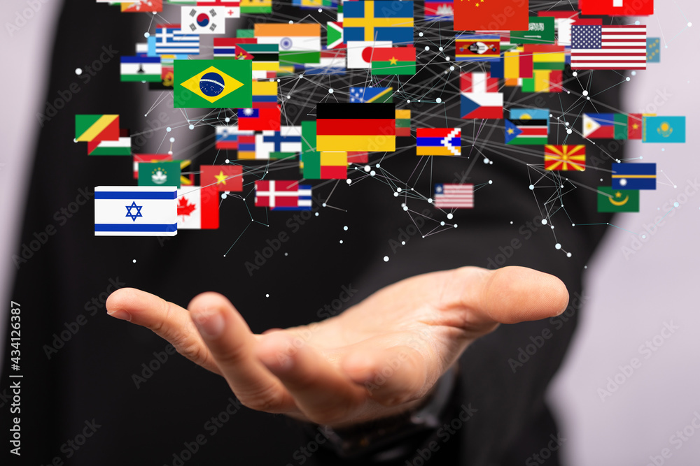 World map with all states and their flags,3d render. World map with all states and their flags,3d render.