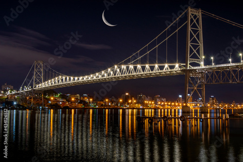 Hercílio Luz Bridge with New Moon in Florianópolis, Santa Catarina - Brazil