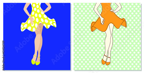 Set of trendy abstract background. Silhouette of a woman in a dress. Editable mask. Template for your design works. Vector illustration.