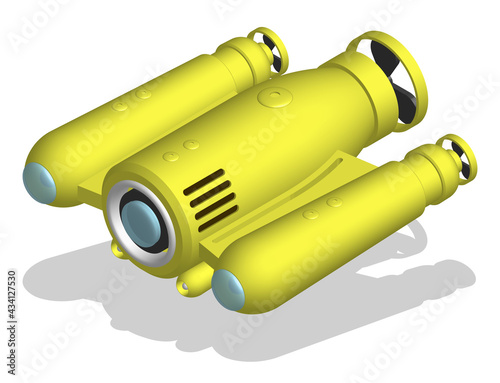 autonomous underwater robot drone for seabed exploration and deep sea video filming. 3d vector