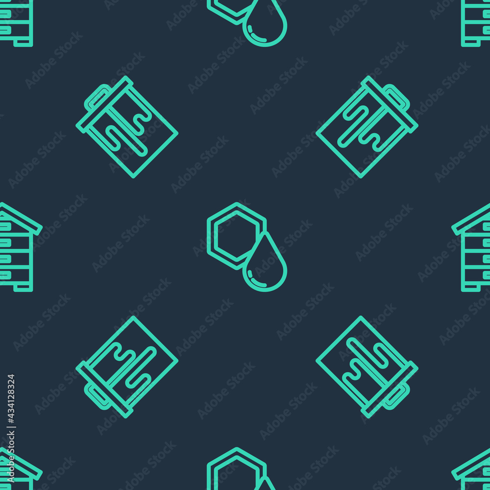 Set line Honeycomb, and Hive for bees on seamless pattern. Vector
