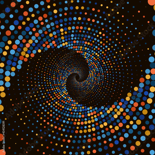 Vector background abstraction, geometry, points, spiral, colors of the night city.