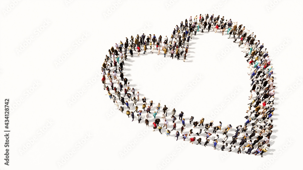 Obraz premium Concept conceptual large community of people forming the like icon. 3d illustration metaphor for love, popular, trendy, health, romance and marriage