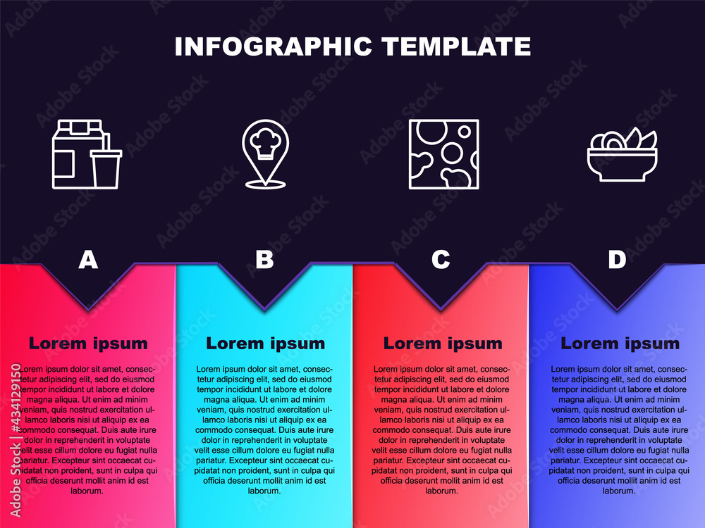 Set line Online ordering and delivery, Chef hat with location, Cheese and Nachos plate. Business infographic template. Vector Set line Online ordering and delivery, Chef hat with location, Cheese and Nachos plate. Business infographic template. Vector
