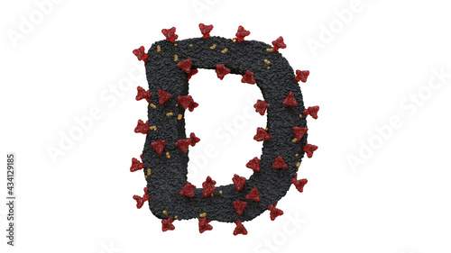 3d illustration of corona virus typeface the character D