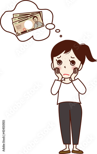 お金に困る若い女性。