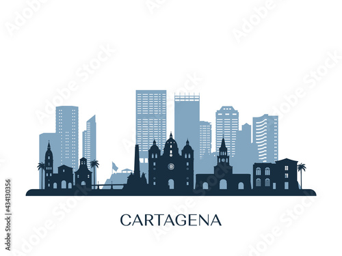 Cartagena skyline, monochrome silhouette. Vector illustration. photo