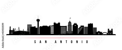San Antonio skyline horizontal banner. Black and white silhouette of San Antonio, Texas. Vector template for your design.