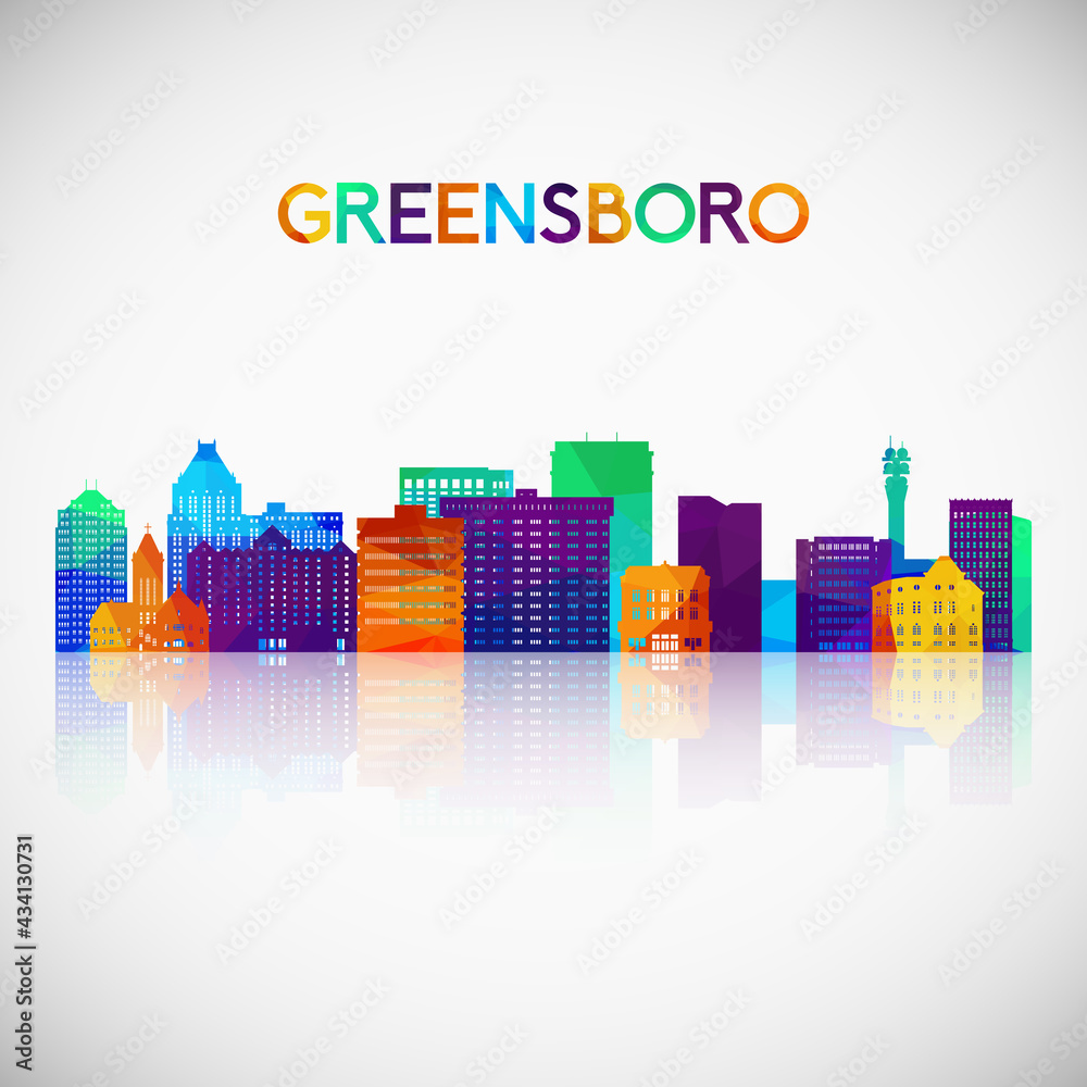 Greensboro skyline silhouette in colorful geometric style. Symbol for your design. Vector illustration.