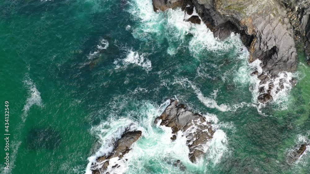 Aerial of dramatic North Cornish coastline near Padstow, Cornwall, England, United Kingdom, Europe Aerial of dramatic North Cornish coastline near Padstow, Cornwall, England, United Kingdom, Europe