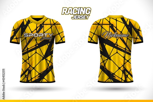 Sports racing jersey design. Front back t-shirt design. Templates for team uniforms. Sports design for football, racing, cycling, gaming jersey. Vector.