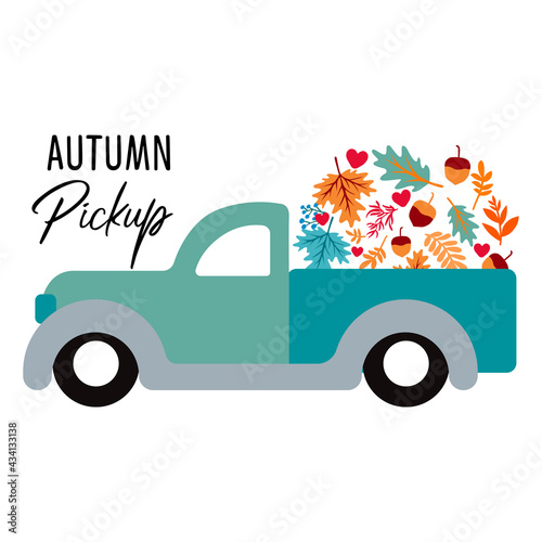 Autumn Pickup truck vector art illustration