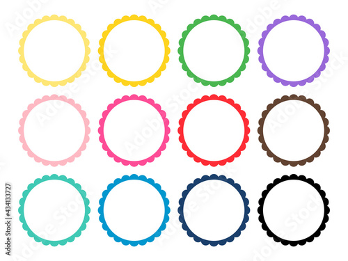 Scalloped edge circle border frame multicolored. Clipart image