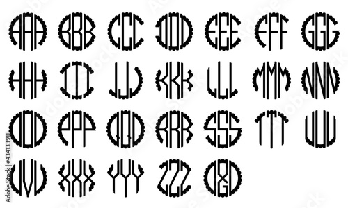 Scalloped monogram font set. Clipart image isolated on white background