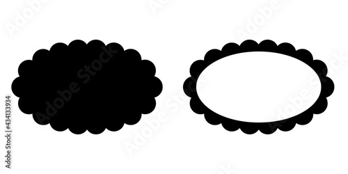 Scalloped oval shape and frame. Clipart image isolated on white background.