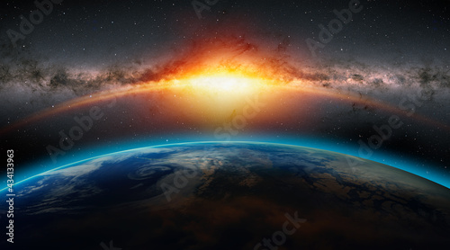 Fototapeta Naklejka Na Ścianę i Meble -  Planet Earth with a spectacular sunset 