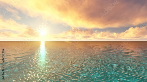 Beautiful tranquil natural vacation seascape with scenic ocean waves in tropical environment, deep clear transparent pure blue water background. A summer travel in paradise, peaceful 3D illustration