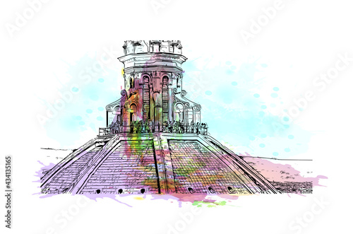 Building view with landmark of Florence is the 
city in Italy. Watercolor splash with hand drawn sketch illustration in vector.