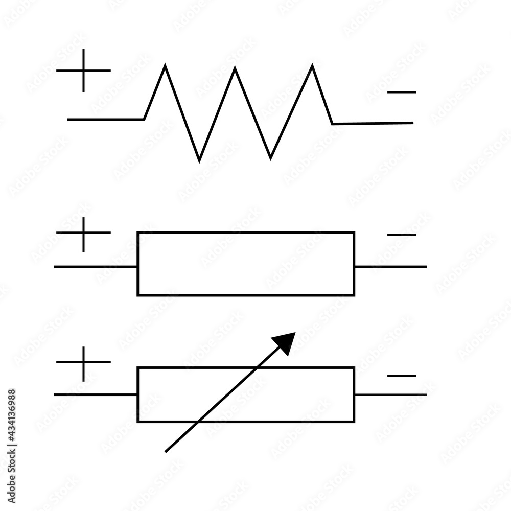 an electrical resistor symbol, resistor icon with the plus and minus