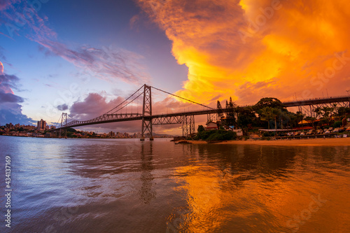 Sunset Over Hercilio Luz Bridge in Florianopolis, Santa Catarina - Brazil photo